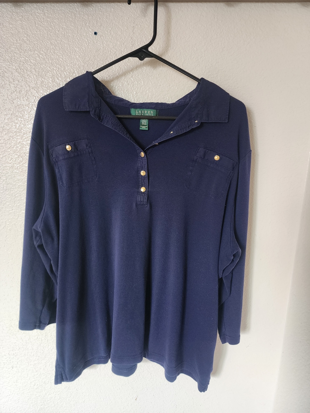 Lauren Ralph Lauren 3X Navy Cotton Gold Button Polo Top